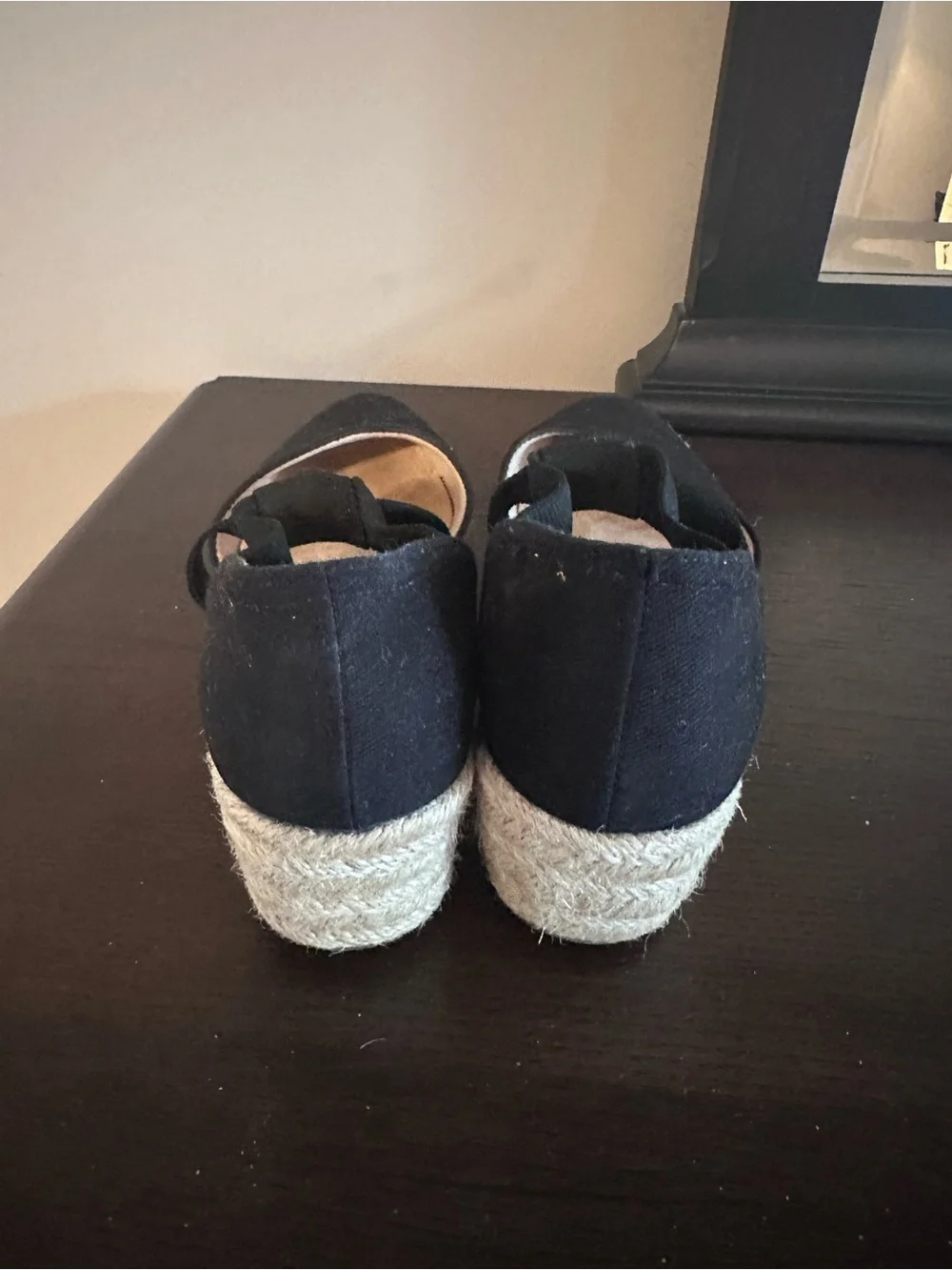 Classic Black Espadrille Wedge Flats with Ankle Tie